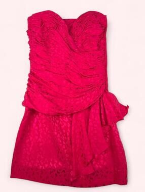 Rare Vicky Tiel Paris Strapless Ruched Hot Pink Mini Dress